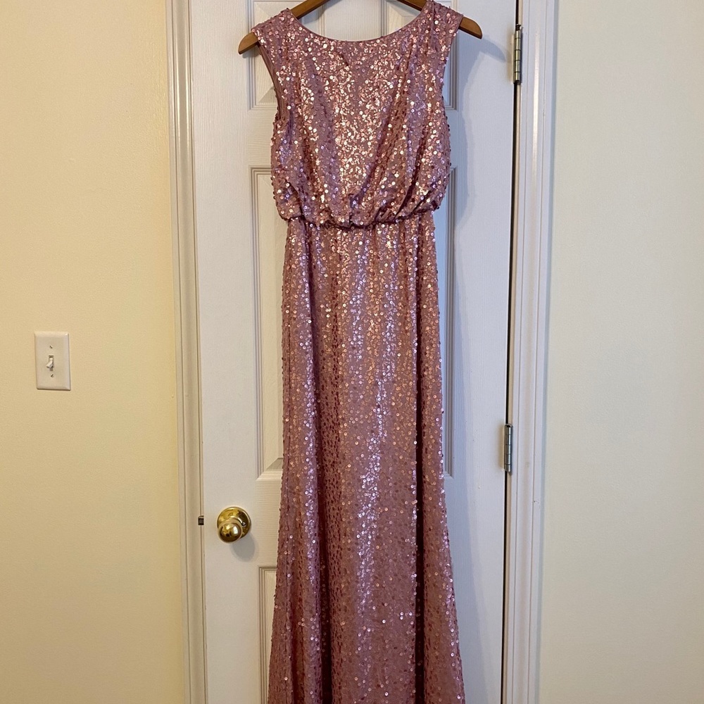 David’s Bridal LONG SEQUIN BLOUSON DRESS - Rose